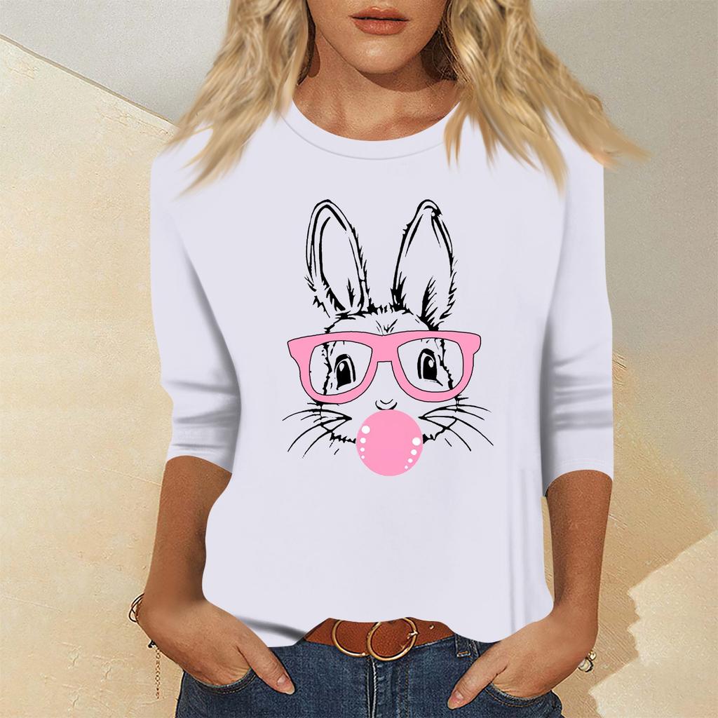 Women's Fashion Casual Seven Sleeve Valentine's Day Printed Pullover Top