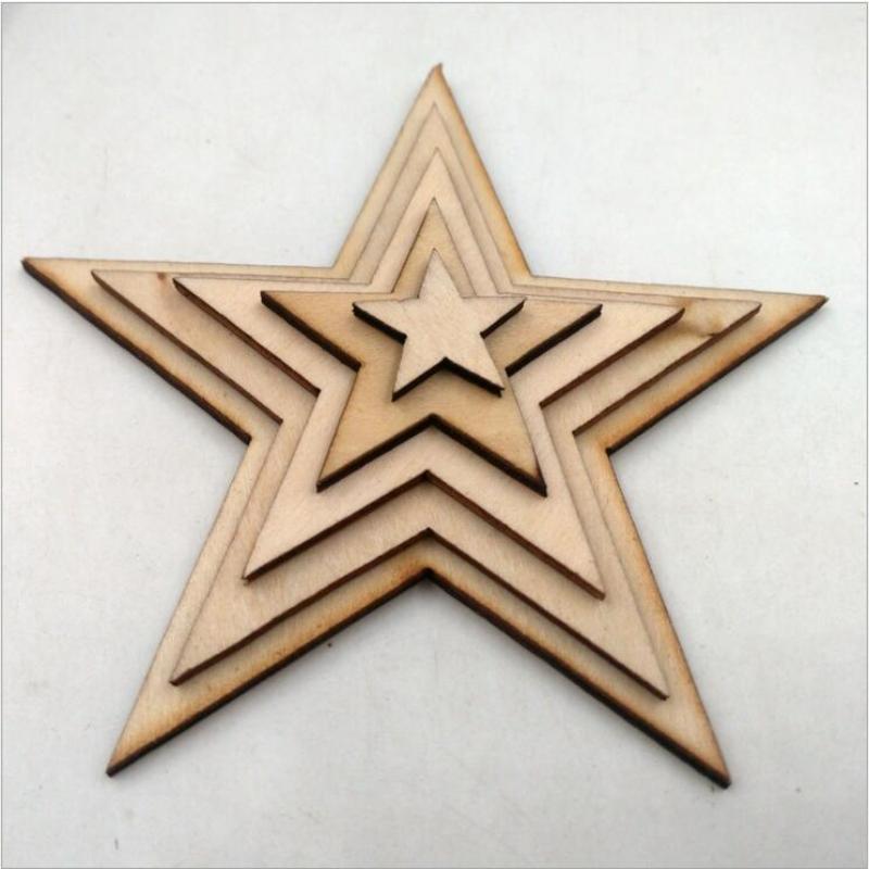 25 Pcs 50mm Star Shape Wooden Embellishments for Crafts DIY Wood Slices Decor for Home Party