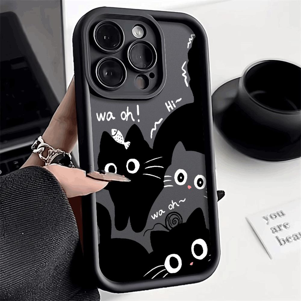 Cute black And White Cat Silicone Phone Case For  iphone 16 15 14 13 12 11 Pro Max Shockproof Soft Shell Cover