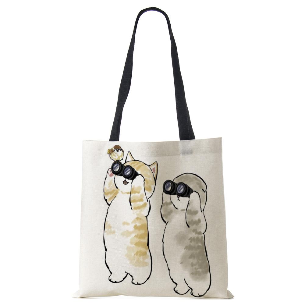 Женская сумка с милым животным кошачьим принтом, повседневная складная сумка-тоут для покупок в стиле Харадзюку, многоразовые сумки на плечо большой емкости