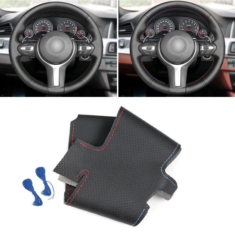 Черная кожа с красно-синей полосой Для BMW M Sport F30 F32 F36 F20 F10 F12 F45 F48 F15 F16 F25 F26 Накладка на руль автомобиля Ручная прошивка