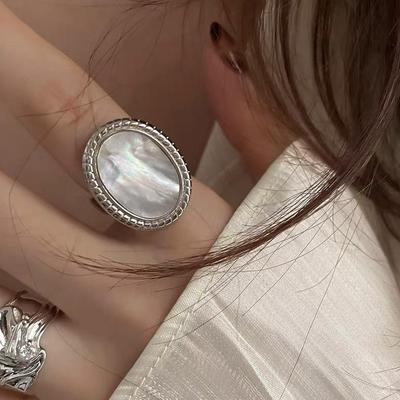 Корейское овальное перламутровое кольцо из серебра с медным покрытием - ретро-геометрическое нерегулярное открытое кольцо для женщин, аксессуар на указательный палец в стиле хип-хоп