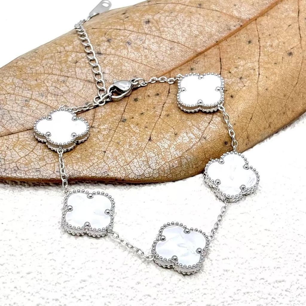 15Mm Four-Leaf Clover Five Flowers Bracelet High-Grade Titanium Steel Bracelet Fashionable Versatile Lucky Four-Leaf Clover Jewellery