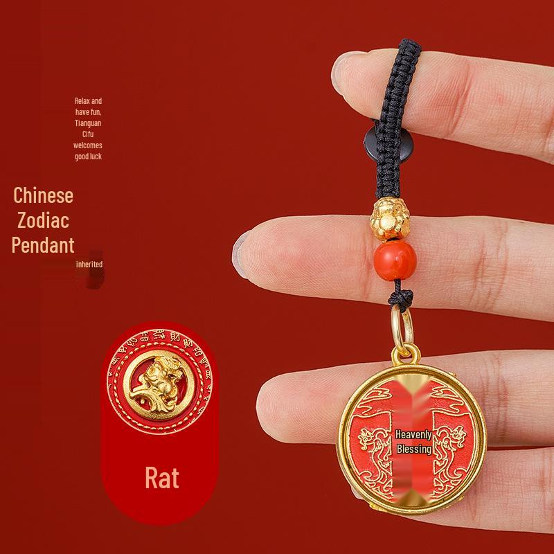 Twelve Zodiac Fortune Keychain Pendant with Woven Rope – Unisex Gift Accessory