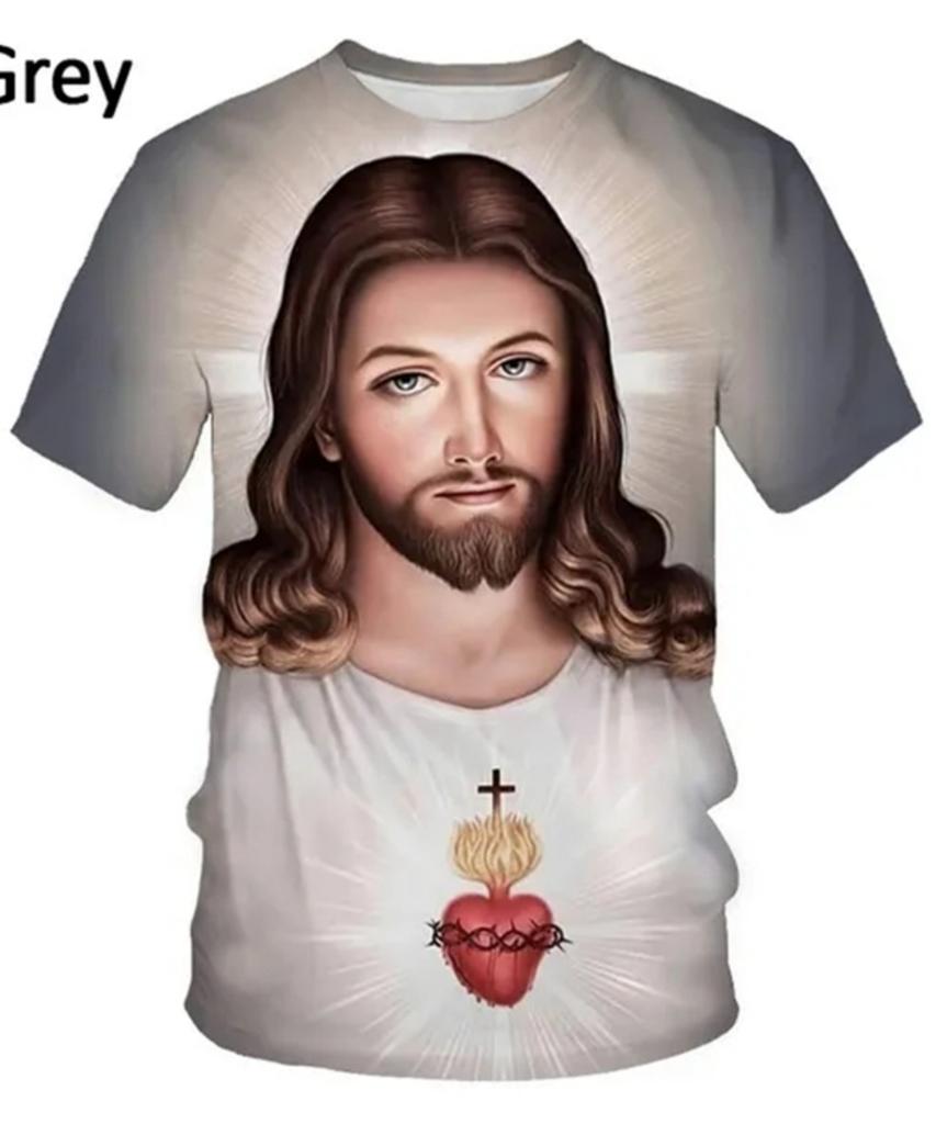 Summer Round Neck 3D Jesus Pattern Print Top Fashionable Casual Short Sleeved Men's T-shirts