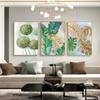 Abstract Green Leaf Oil Painting Embroidery Flower Gold Flower Canvas Poster Portico Wall Decoration