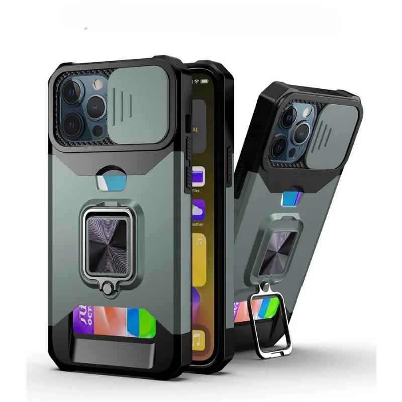 Чехол-держатель с магнитным креплением на 360° для iPhone 16 15 14 13 12 Mini 11 Pro Max XS XR 7 8 Plus с кольцом и защитным чехлом для карт