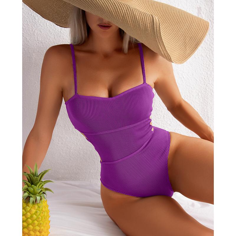 Sexy Ribbed One Piece Swimsuit Solid Swimwear Women 2022 Cut Out Monokini High Cut Swimming Suit For Women Bathing Suits