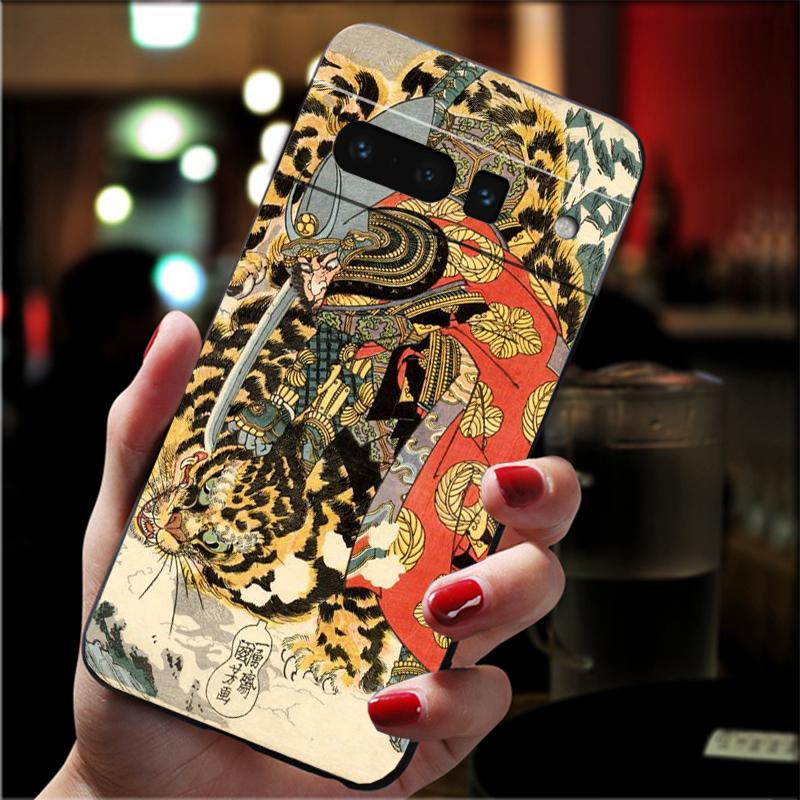 Phone Case For Google Pixel 10 9 Pro XL 9A 8 7 6 Pro Pixel 8A 7A 6A Pixel 8 7 6 5 Japanese ukiyo-e Art Panther leopard Tiger