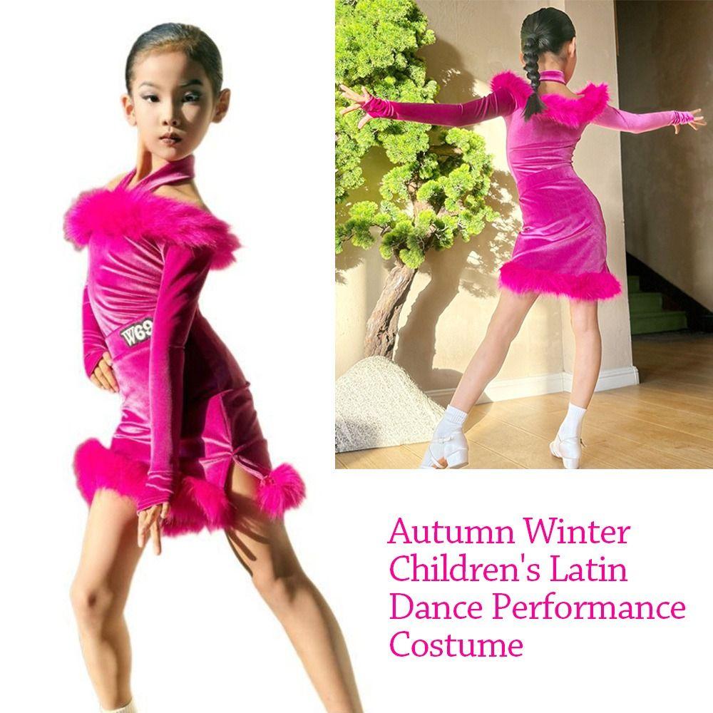 Professional Kids Latin Dance Dress Velvet Stage Costume Ballroom Dance Costume  Show Costumes