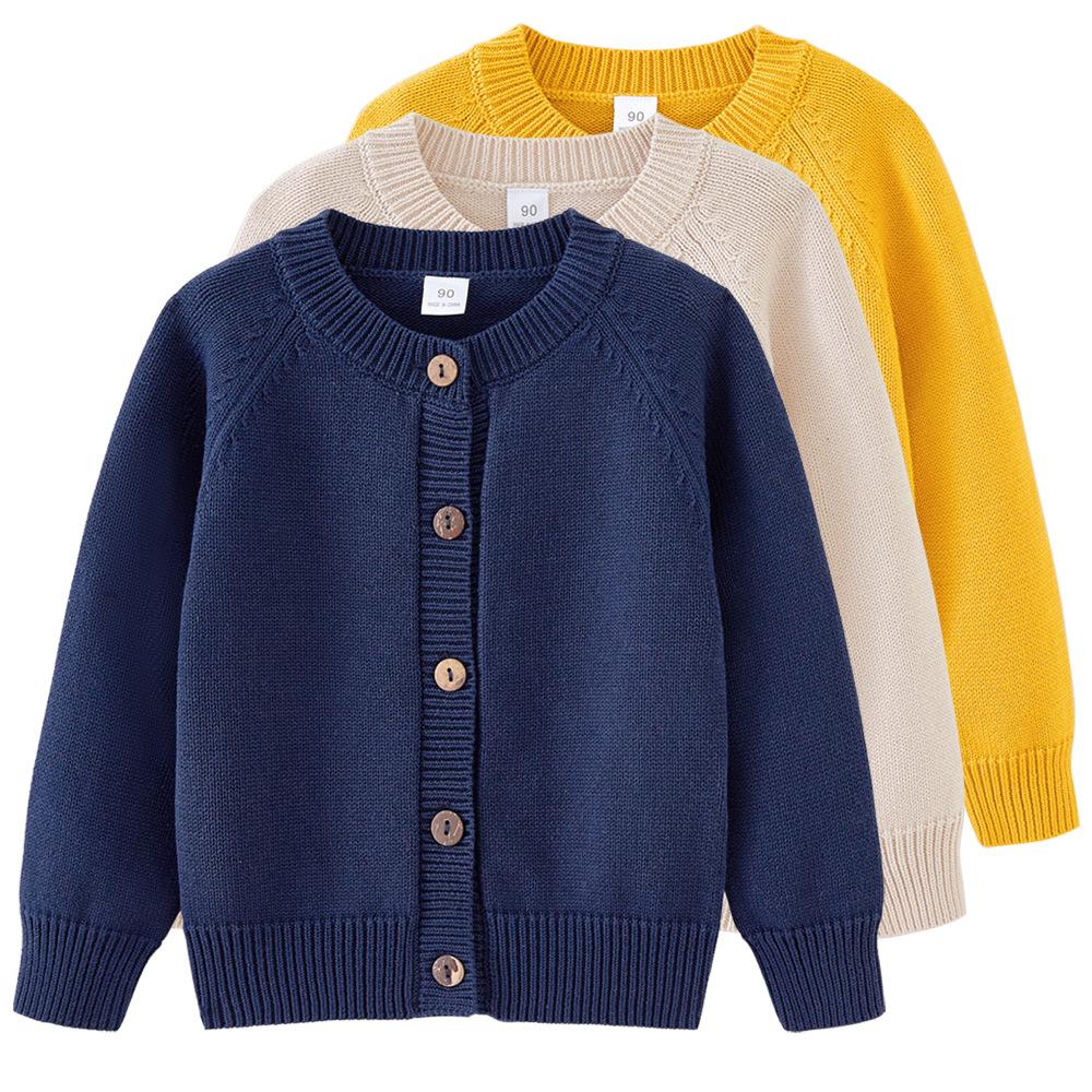 Spring and Autumn Children's Clothing Round Neck Solid Color Children's Knitted Cardigan All-match Cotton Sweater Long Sleeve Jacket