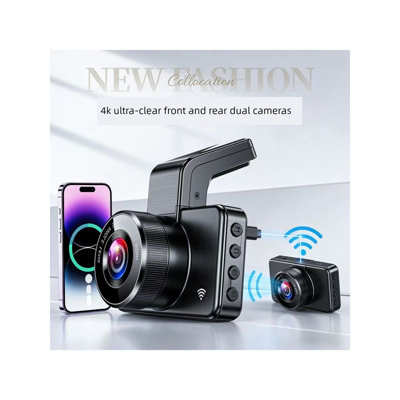 Driving Recorder 2026 New Model, Wire-Free 4K Ultra-High-Definition Night Vision, Front and Rear Dual Cameras, Car-Mounted 360 Panoramic Wifi