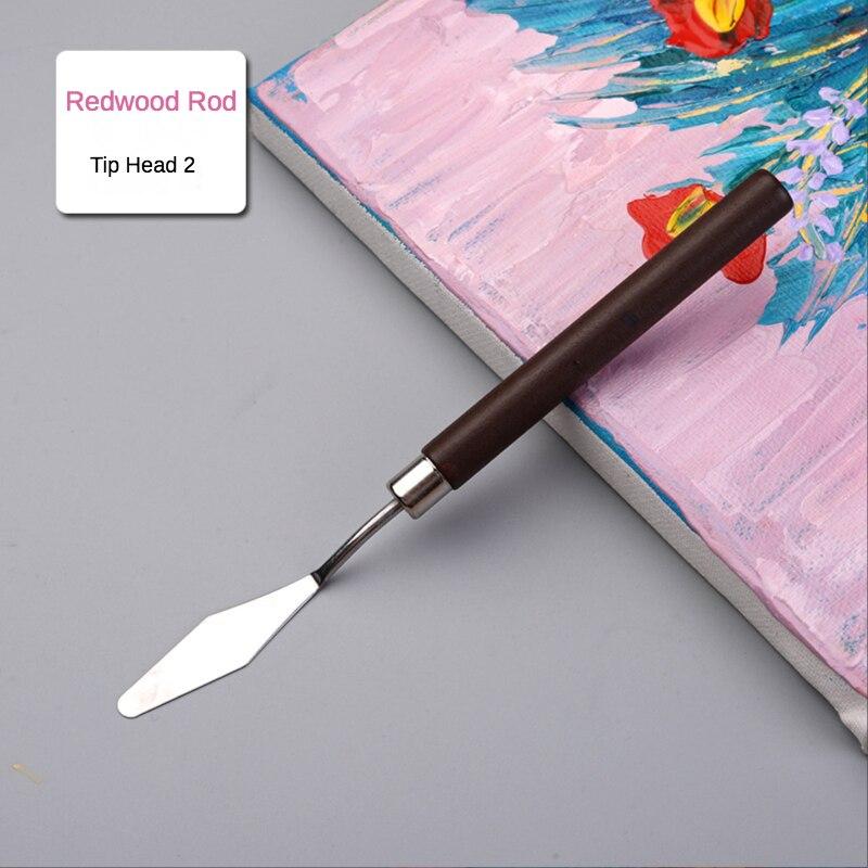 1 Pcs Student Art Oil Painting Scraper Wood Flat/Tip Head Stainless Steel Pick Knife Gouache Pigment Pointed Color Mixing Shovel