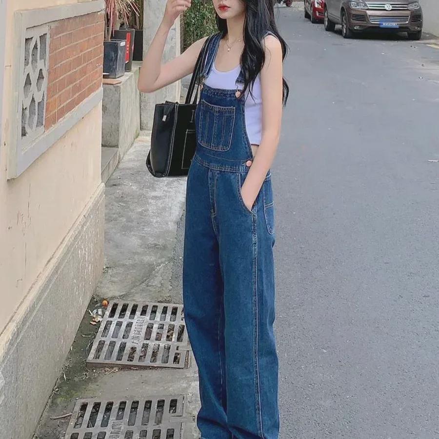 «Женский облегающий джинсовый комбинезон прямого кроя в стиле ретро 2025 года — универсальный вариант для весны и осени»