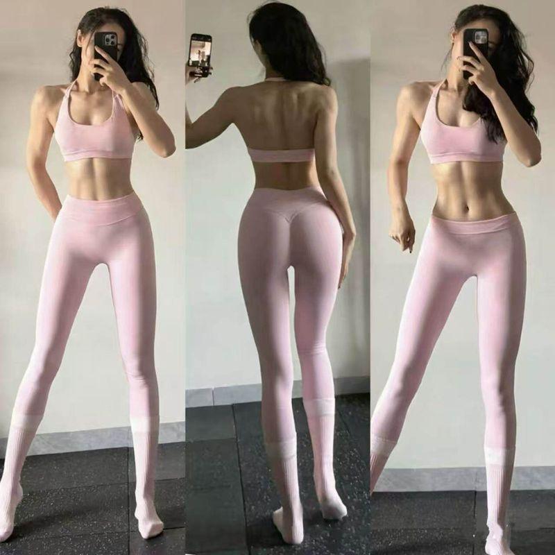 American Style Fashionable Butt-Lifting Yoga Pants Set with Halter Neck Beautiful Back Sports Tank Top Training Peach-Shaped Fitness Outfit for Women