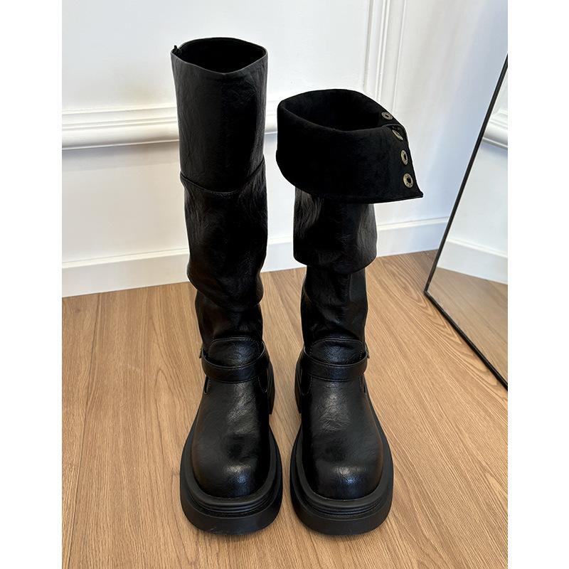 Thick-soled British Style Two Wear Long Boots Women's Autumn and Winter Velvet High Boots Stacking Boots Knight Boots