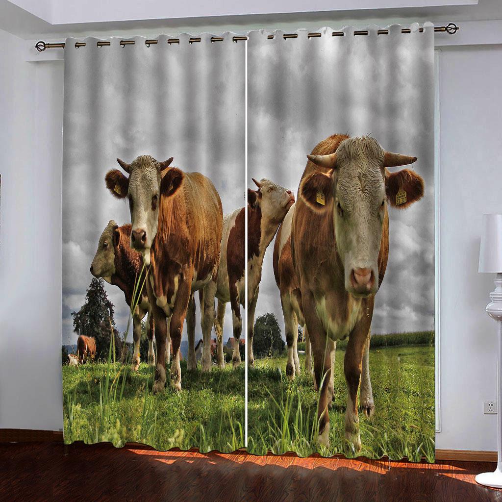 Grommet Top Darkening Blackout Room Milk Cow Pasture Curtain for The Bedroom Drapes In Living Room Left and Right Biparting Open