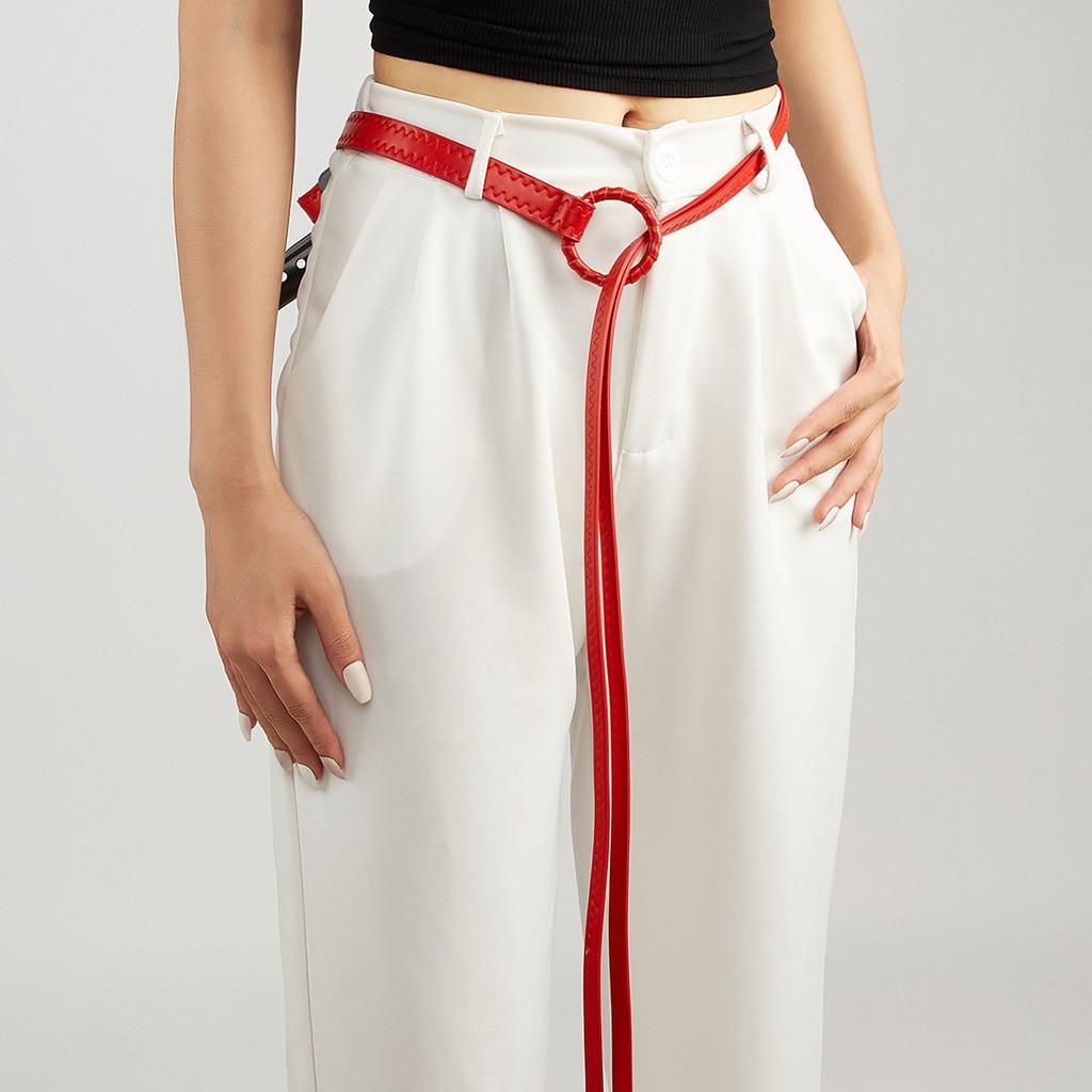 Solid Fashion Color Round Buckle Decoration Women Casual Belt For Use Daily