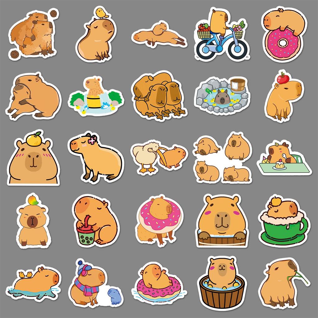 50 Capybara Cartoon Stickers: Cute DIY Decor for Skateboards, Phones, Luggage, and More