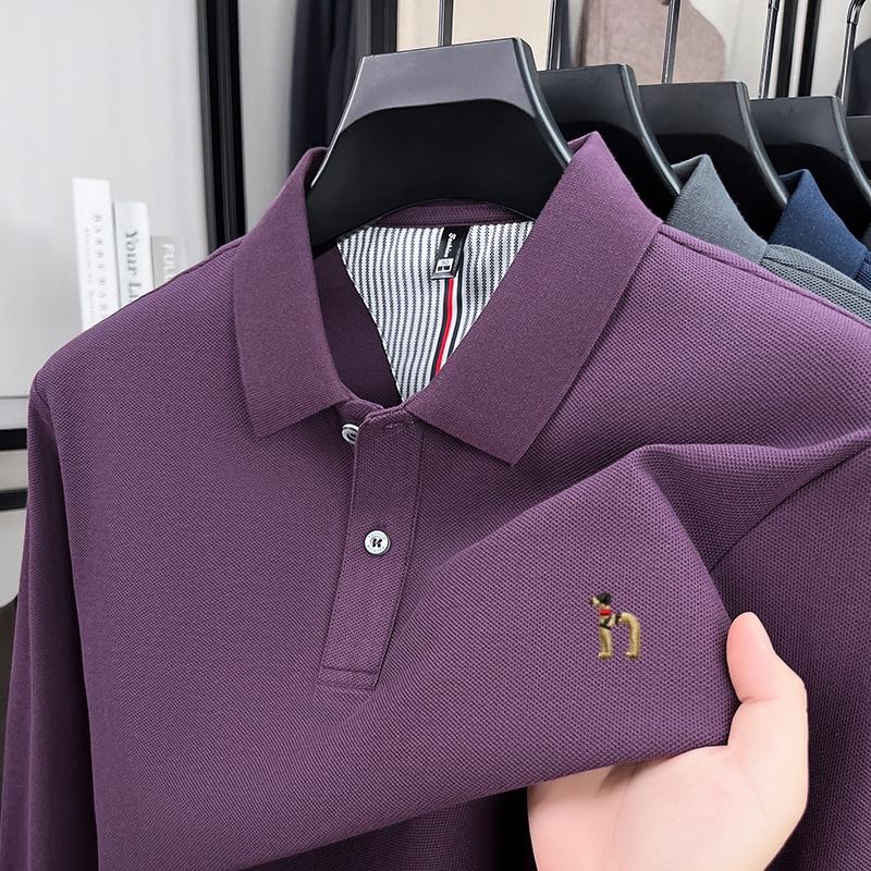 100% Pure Cotton Men'S Long Sleeved Polo Shirt Autumn New High-End Brand Little Bee Embroidery Design Casual Top Golf T-Shirt