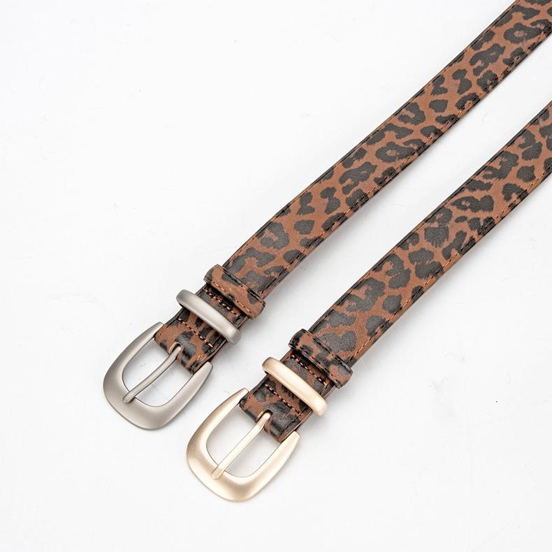 Leopard Leather Belt Women's Alloy Pin Buckle Genuine Leather Decoration Versatile Dress Jeans Belt Women's Style