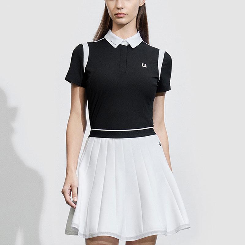 Fila Женская футболка-поло с коротким рукавом, вязаная, цветной блок, для гольфа, топ, глубокий черный A11W415103F-BK