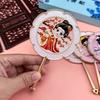Round Handheld Makeup Mirror Cartoon Pocket Mirror Retro Metal Cosmetic Mirror  For Home