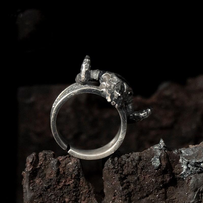 Mens Gothic Style Adjustable Copper Ring With Ram Head Design Vintage Punk Rock Jewelry Unisex Wear