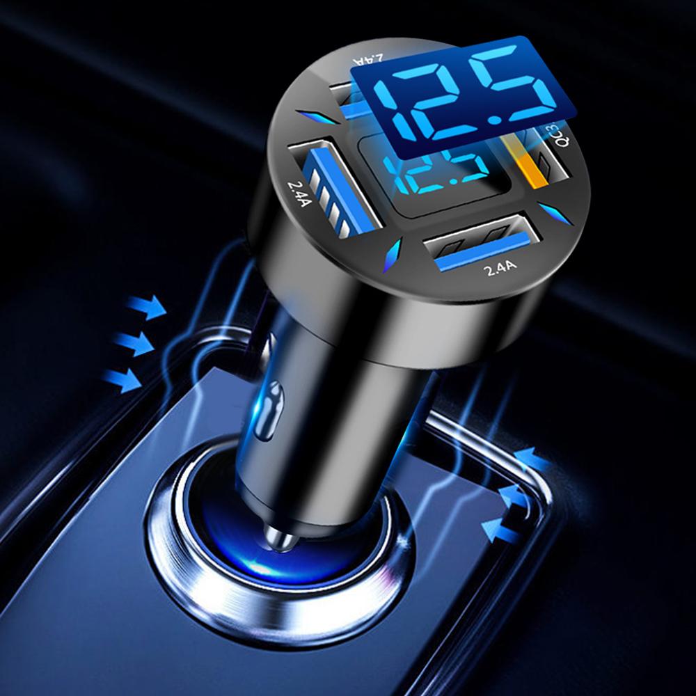 Автомобильное зарядное устройство 4 в 1, быстрая зарядка PD QC3.0 с вольтметром, адаптер питания для прикуривателя iPhone11 12 Samsung Huawei