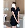 Маленькая мода не придирчивая маленькое черное платье платье с оборками женское стройнящее стройное стройное короткая юбка