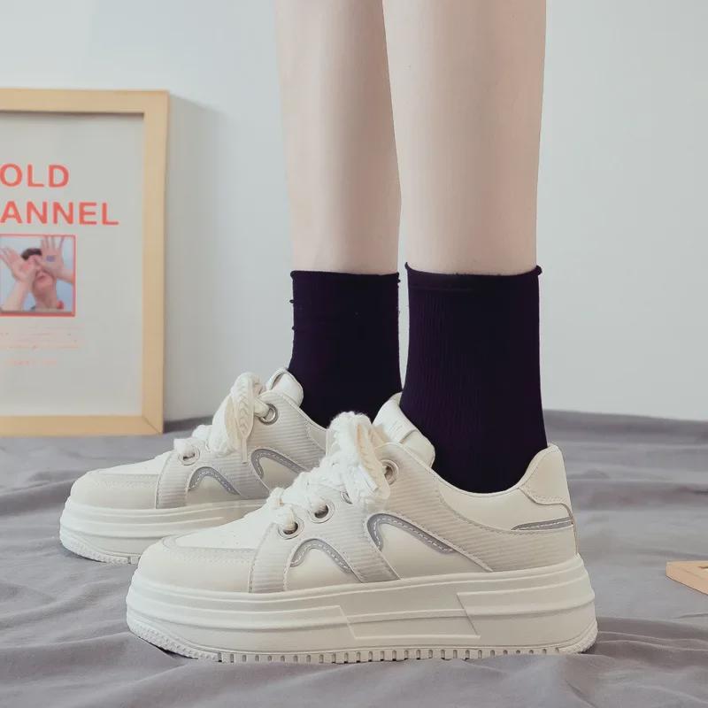 Весенние женские белые туфли Dad Shoes на толстой подошве 2025 года — дышащие, увеличивающие рост, универсальные кроссовки для весны и осени