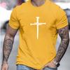 Cotton Short Sleeved Men's T-shirt with Cross Pattern Printed On It, Men's Summer Outdoor Clothing, Daily Style, Fashionable and