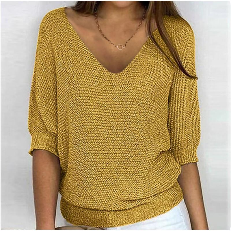 2026 Womens Solid Color Round Neck 3/4 Sleeve Knit Top Air Conditioner Cardigan Daily Wear