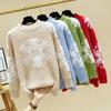 2025 Autumn and Winter New Christmas Women's Snowflake Sweater Half High Neck Pullover Sweater Loose Base Sweater