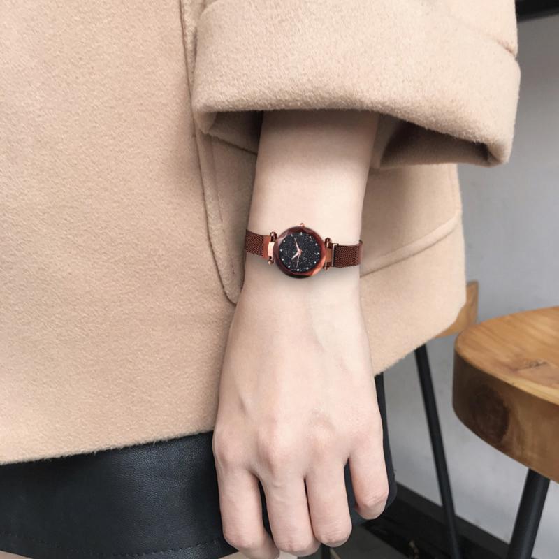 Женские брендовые часы Star с сетчатым магнитным браслетом, кварцевые часы «Звездное небо», женские часы с магнитным ремешком, часы с круглым циферблатом и магнитной застежкой