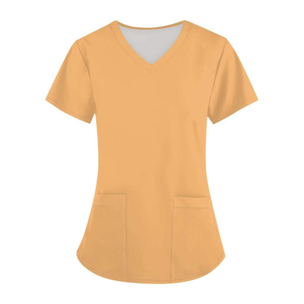 Плюс размерСкраб с принтом Рабочая форма Топы для женщин Крест V-образным вырезом Хэллоуин Принт с короткими рукавами Забавные футболки Спецодежда Футболка с карманами