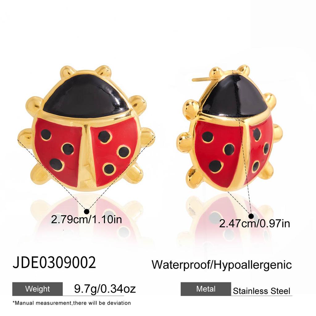 Серьги-гвоздики Youthway "Божья коровка" с масляным покрытием для женщин, серьги из нержавеющей стали с золотым покрытием, простые модные ювелирные изделия, подарок
