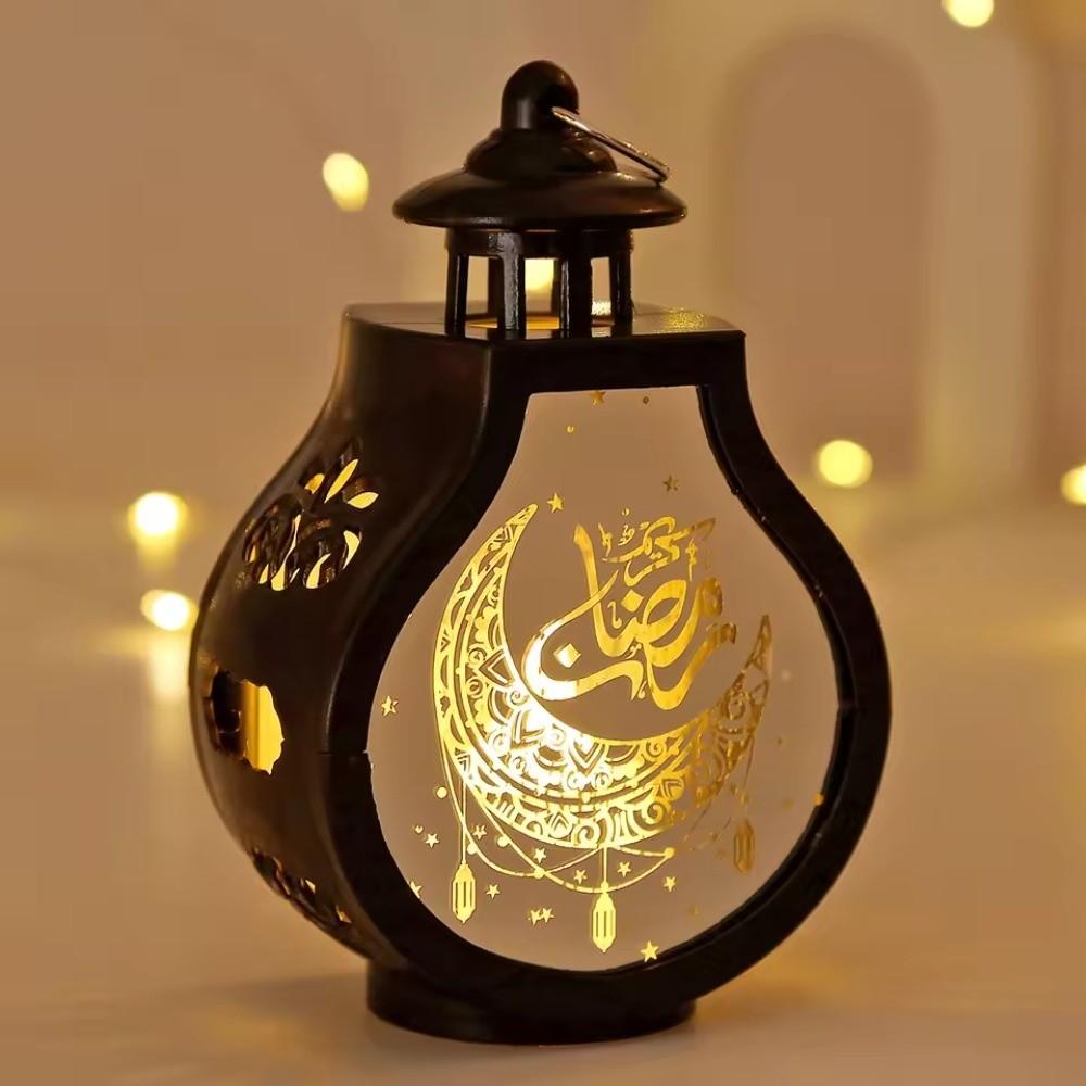 New Eid Mubarak Moon Ramadan Decoration LED Lantern Plastic Handheld Moon Lantern Castle Lights Islamic Party Decoration