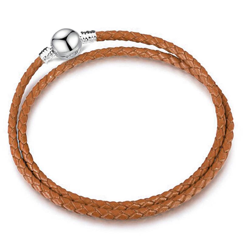 Silver Color Round Clasp Shaped Leather Chain Charm Bracelet Fit Beads DIY Brand Bracelet Bangle for Women Men Gift Dropshipping