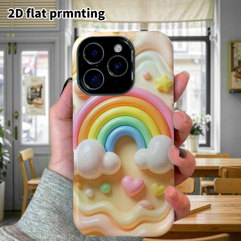 Phone case: 2D flat design suitable for iPhone 18 17 16 15 14 13 Pro protective case, macaron rainbow, perfect Christmas and Halloween holiday gift