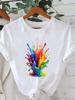 (Asian Size) Sweet Watercolor Style Cute Women Printed Lady Casual Short Sleeve T Tee Top Clothing Shirt Fashion Female Graphic T-shirts