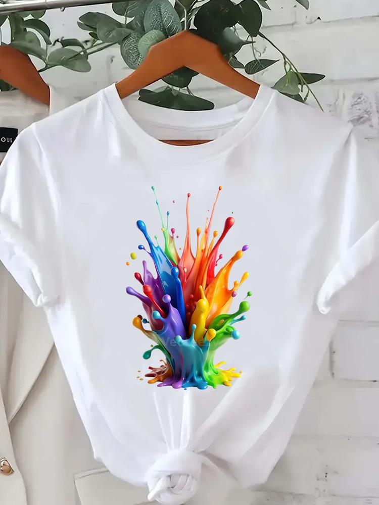 (Asian Size) Feather Style Cute Women Printed Lady Casual Short Sleeve T Tee Top Clothing Shirt Fashion Female Graphic T-shirts