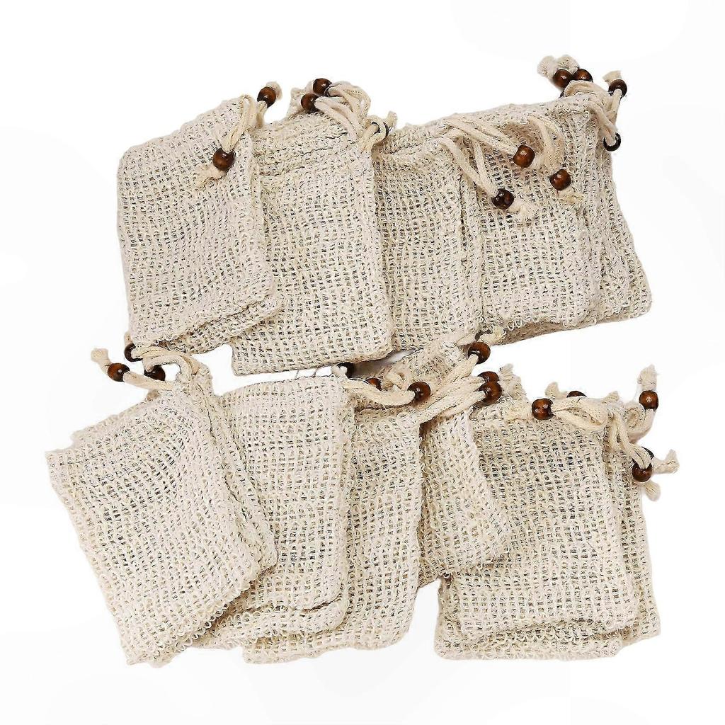 Natural Ramie Mesh Soap Bags with Drawstring for Shower, 30-Pack Saver Pouches for Homemade Soap Storage