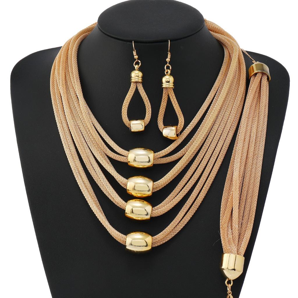 Gothic Layered Ball Pendant Choker Necklace Earrings Bracelet Women Punk Chunky Clavicle Chain Jewelry Steampunk Accessories