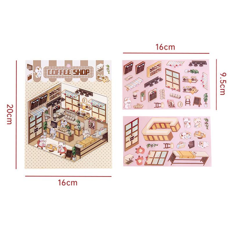 4 Набора Мультяшные Кавайные Миниатюрные Сцены Визуальные Наклейки для Складывания Миниатюрные 3D Наклейки со Сценами Пейзажей Наклейки для Рукоделия