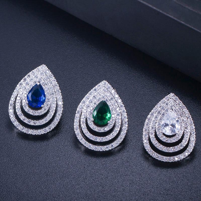 Комплект ожерелья с серьгами-гвоздиками WWJ, австрийским королевским синим цирконом и большой каплей
