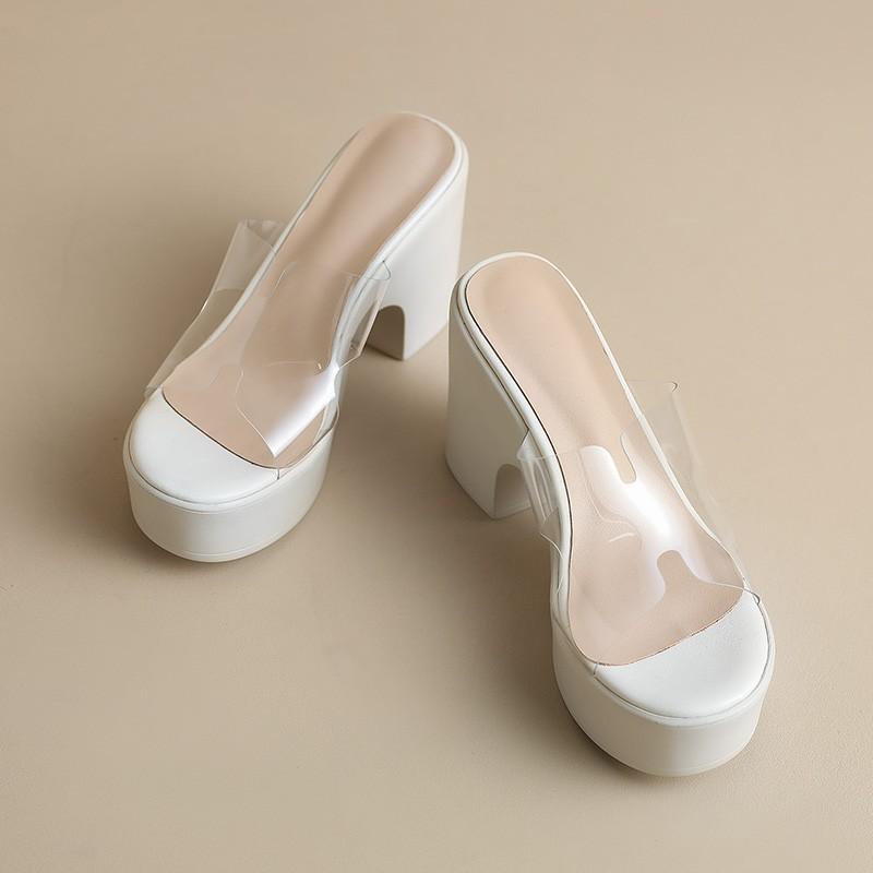 Открытые носки на толстой подошве женские модные односложные кроссовки 2025 новые летние прозрачные босоножки на высоком каблуке в стиле феи
