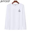 BITCED Мужская футболка с длинными рукавами, облегающая, весна-осень, универсальная рубашка с круглым вырезом