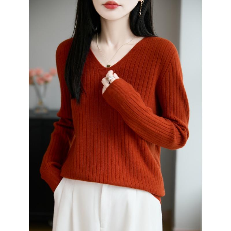 DAFIFY Женская мода повседневная осень-зима однотонный принт длинный рукав V-образный вырез свитера