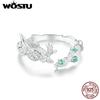Real 925 Sterling Silver Seashell Open Ring For Women Shiny Green Zircon Ocean Party Rings Holiday Gift